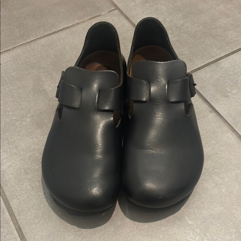 Black Leather Slip-On Shoes